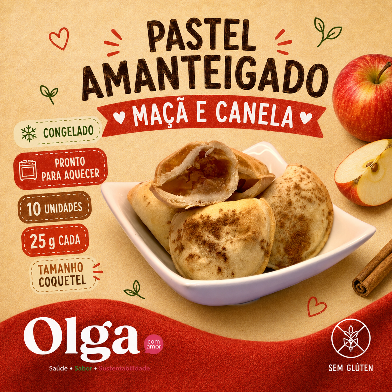 PASTEL AMANTEGADO SABOR MAÇÃ E CANELA